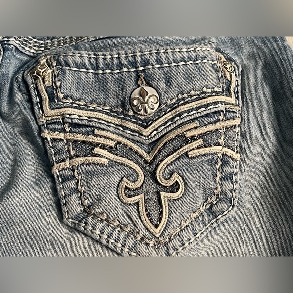 Rock Revival Lupita Boot Jeans Light Blue Wash Embellished Pockets Size 32 - Picture 9 of 13